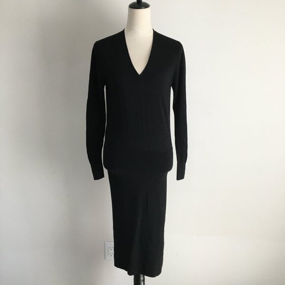 SANDRO Paris Long Sleeve Black 100% Merino Wool Knit Midi-Long Sweater Dress - Picture 4 of 14